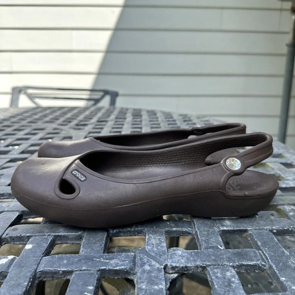 Crocs Women’s 11 Olivia Slingback Brown Slip On Shoe Flats Rhinestone Comfort - Picture 4 of 9